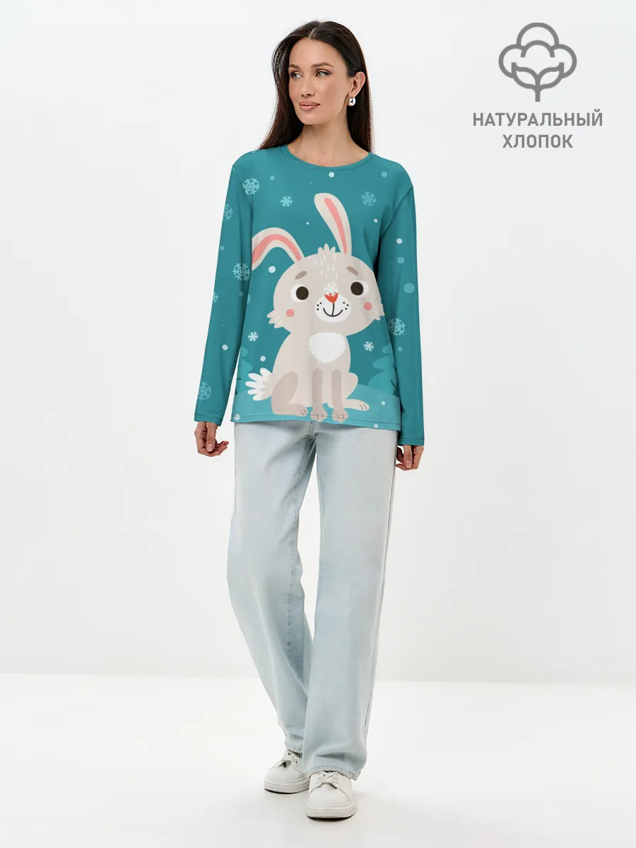 Лонгслив женский. Хлопок / Новогодний зайчик