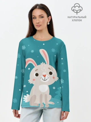 Лонгслив женский. Хлопок / Новогодний зайчик