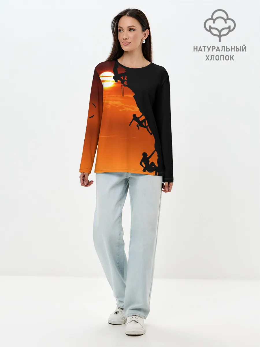 Лонгслив женский. Хлопок / СКАЛОЛАЗЫ В ЗАКАТЕ