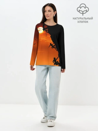 Лонгслив женский. Хлопок / СКАЛОЛАЗЫ В ЗАКАТЕ
