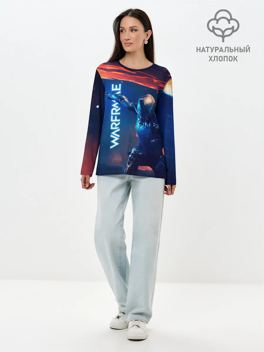 Лонгслив женский. Хлопок / WAFRAME NEON KATANA FIRE