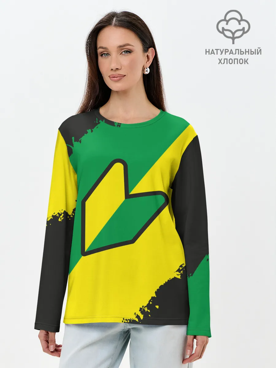 Лонгслив женский. Хлопок / JDM GREEN YELLOW LOGO