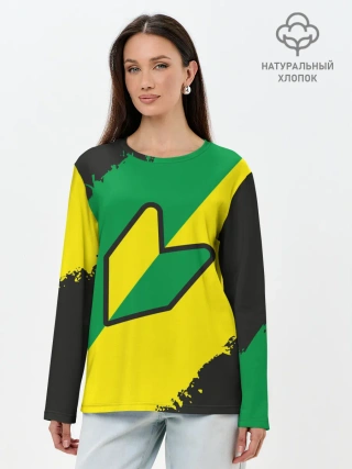 Лонгслив женский. Хлопок / JDM GREEN YELLOW LOGO