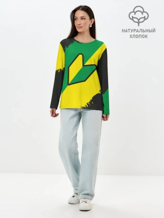 Лонгслив женский. Хлопок / JDM GREEN YELLOW LOGO
