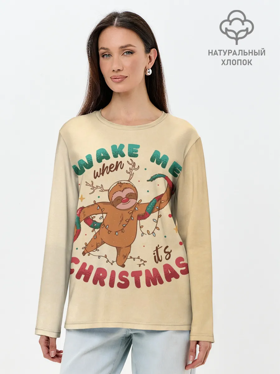 Лонгслив женский. Хлопок / Новогодний ленивец