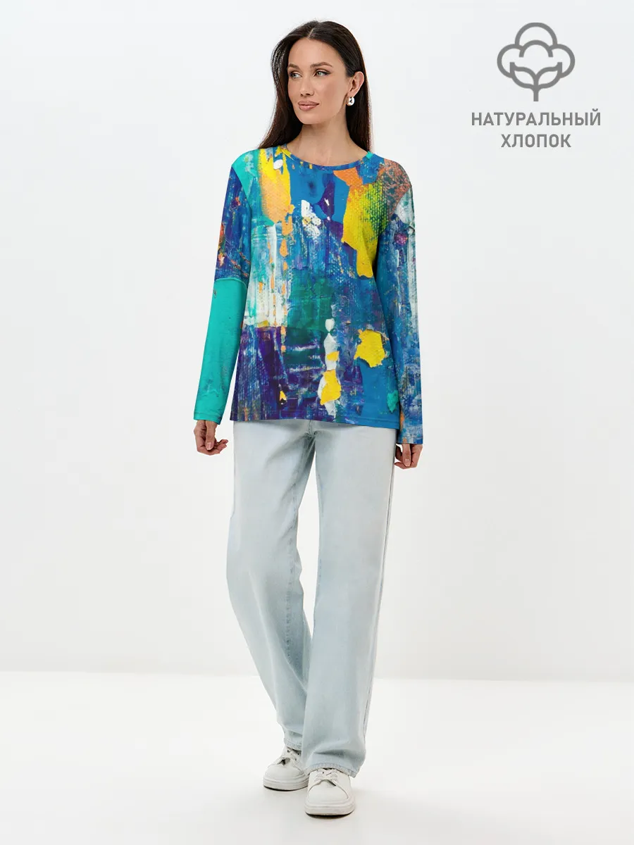 Лонгслив женский. Хлопок / Краской по ткани