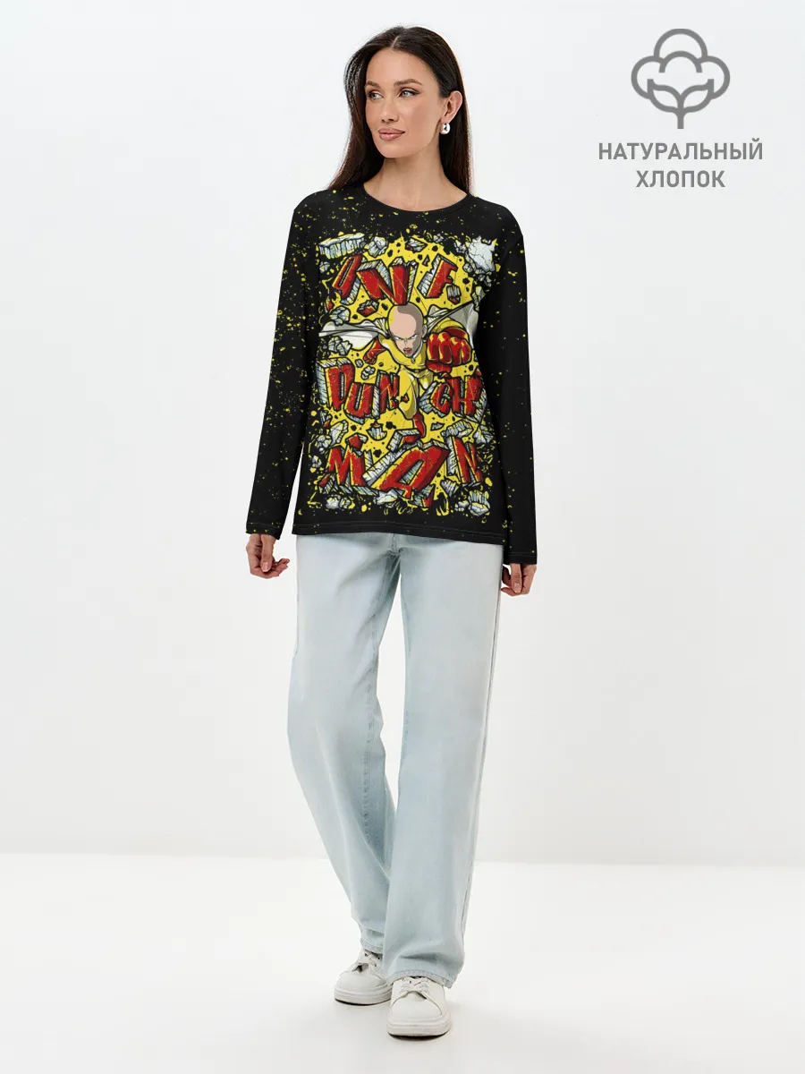 Лонгслив женский. Хлопок / Сайта пробивает стену One Punch-Man