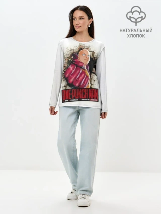 Лонгслив женский. Хлопок / Сайтама пробивая стены One Punch-Man