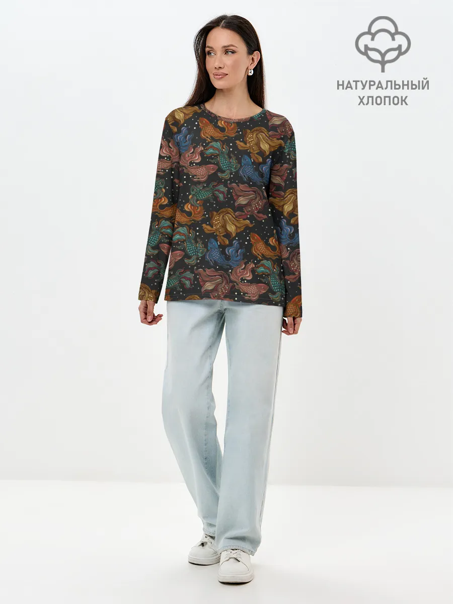Лонгслив женский. Хлопок / Тайские рыбки