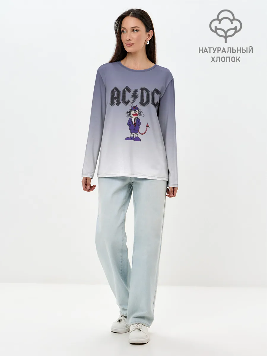 Лонгслив женский. Хлопок / Ангус Янг чертик AC/DC
