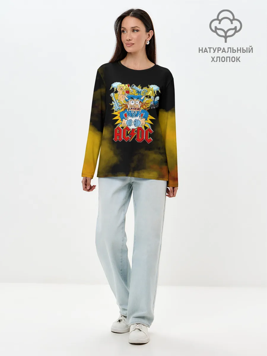 Лонгслив женский. Хлопок / Карикатура Ангус Янг - AC/DC
