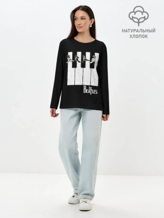 Лонгслив женский. Хлопок / THE BEATLES ЗНАМЕНИТАЯ КАРТИНКА
