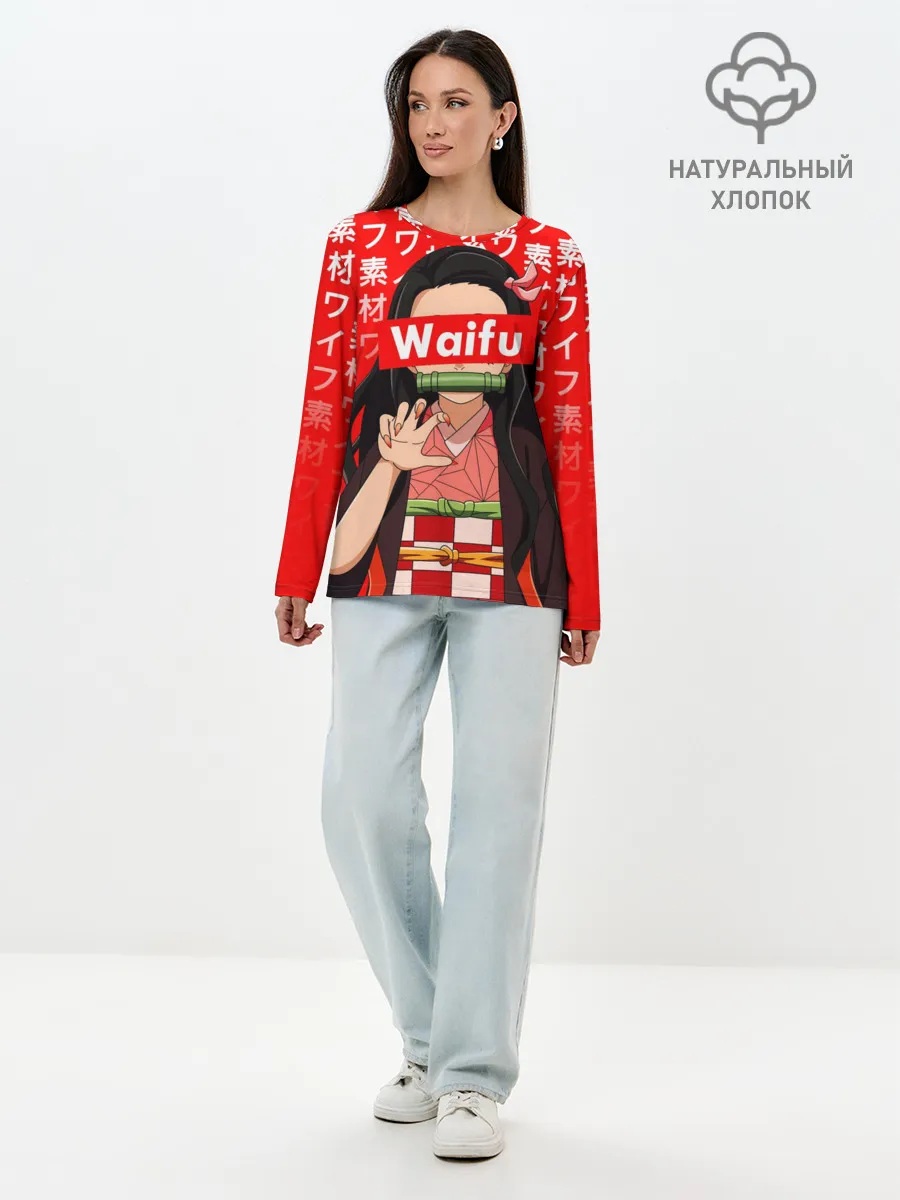 Лонгслив женский. Хлопок / Waifu - Незуко Комадо