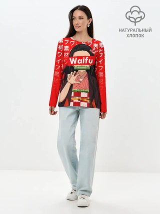 Лонгслив женский. Хлопок / Waifu - Незуко Комадо