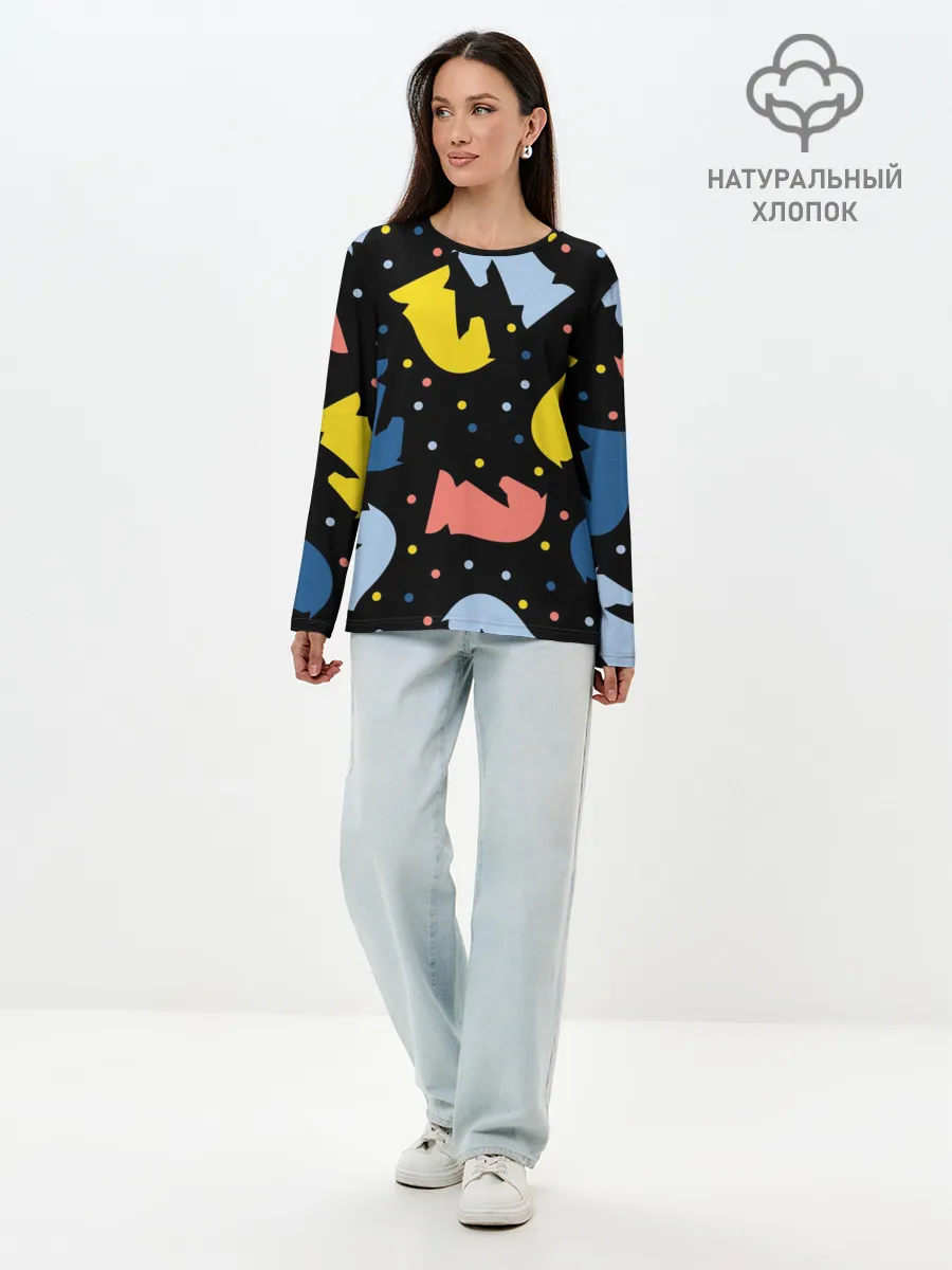 Лонгслив женский. Хлопок / Шахматные фигуры цветные