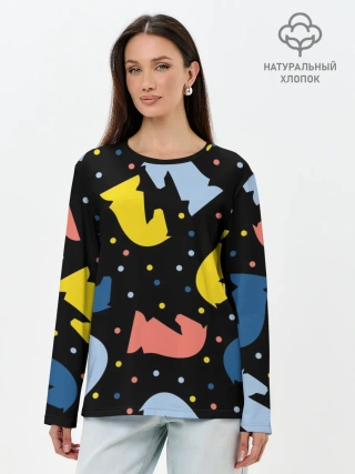 Лонгслив женский. Хлопок / Шахматные фигуры цветные