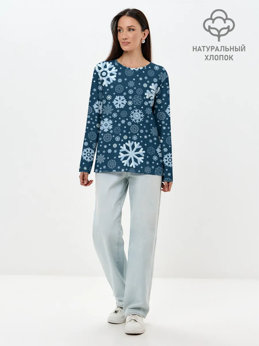 Лонгслив женский. Хлопок / Новогодние снежинки, новый год
