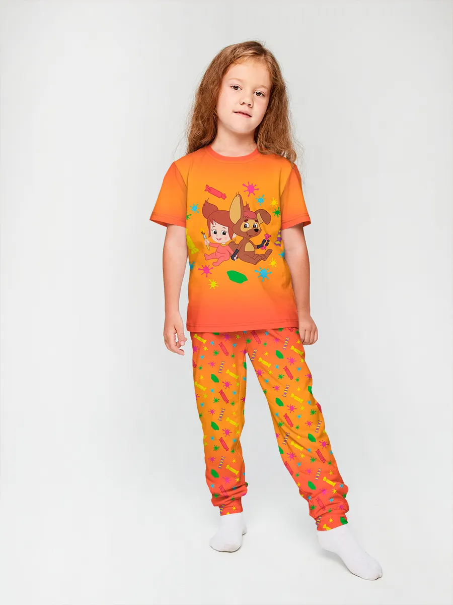 Детская пижама с брюками хлопок / P014_ProstokvashenoOrange