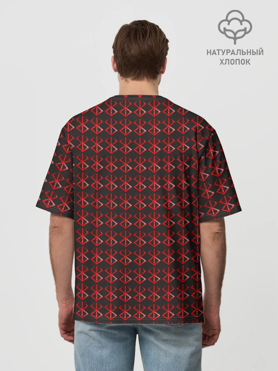 Мужская футболка оверсайз хлопок / Красный паттерн