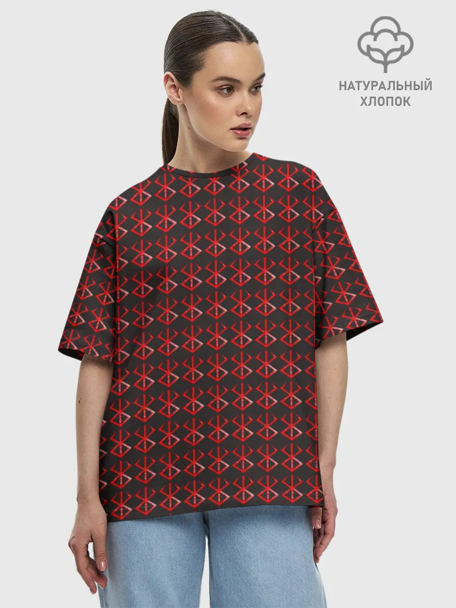 Женская футболка оверсайз хлопок / Красный паттерн
