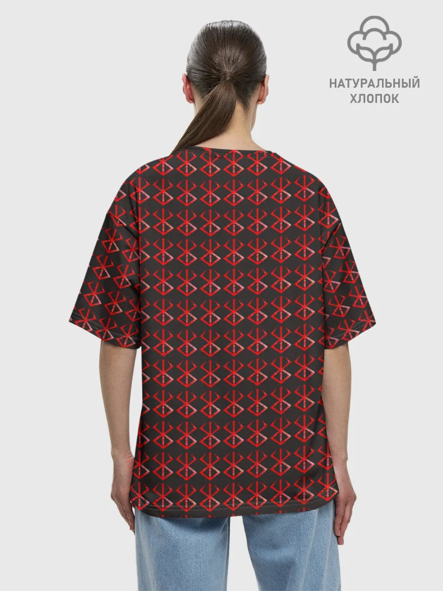 Женская футболка оверсайз хлопок / Красный паттерн