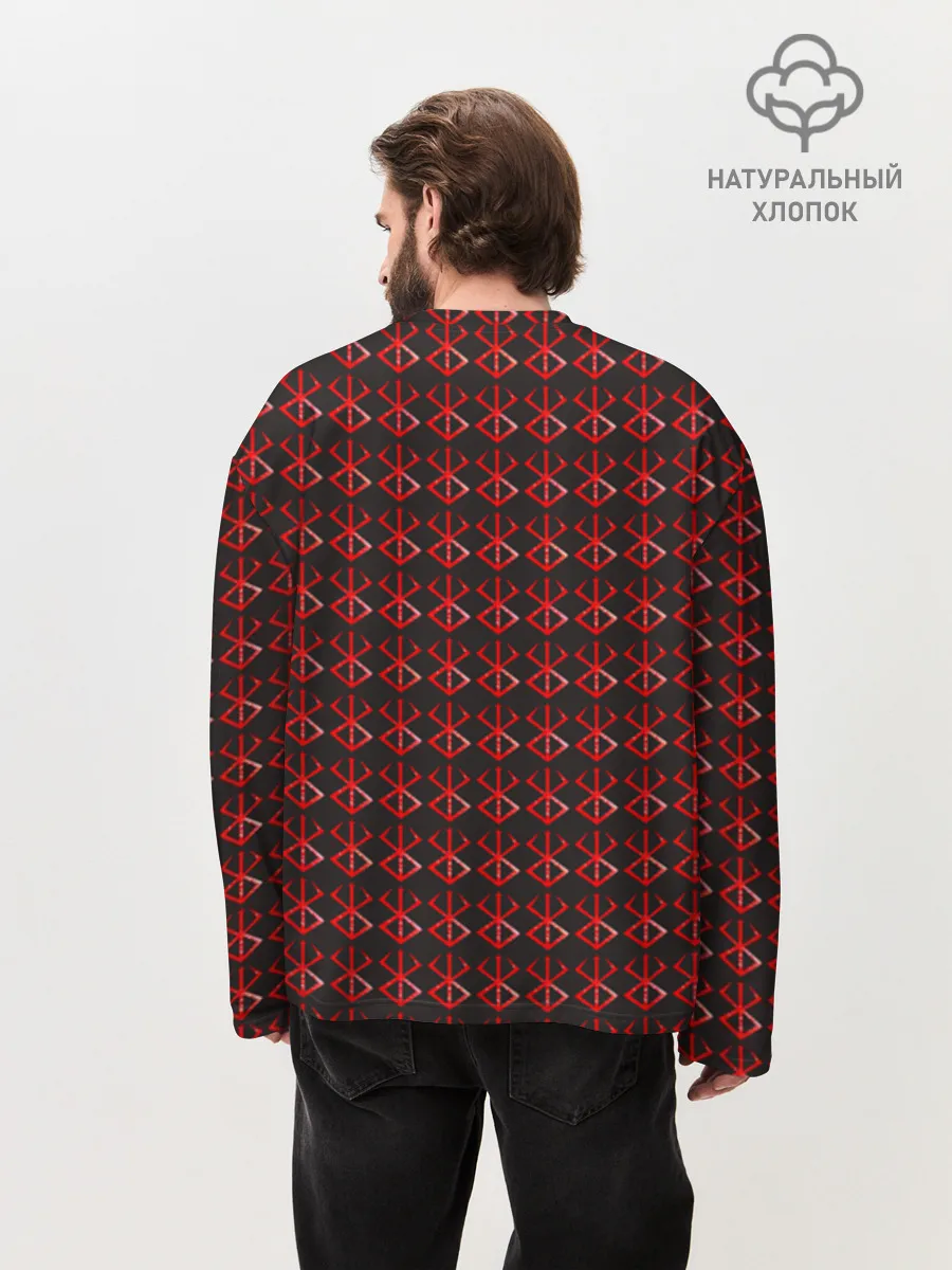 Мужской лонгслив оверсайз хлопок / Красный паттерн