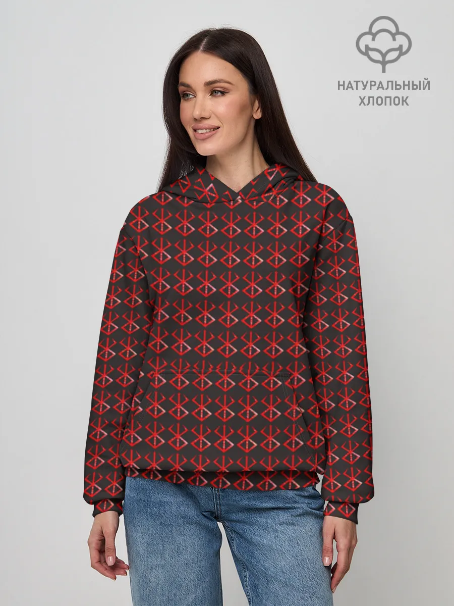 Худи женский база хлопок / Красный паттерн