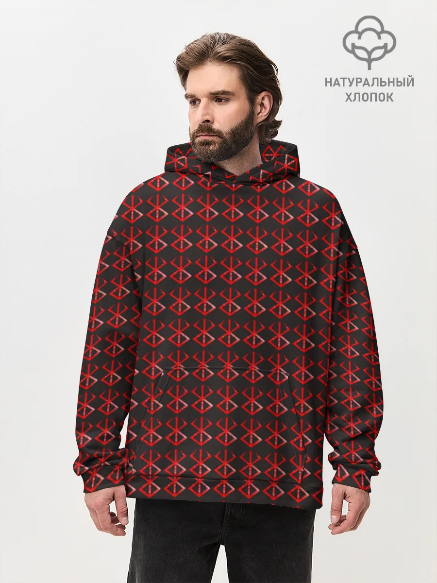 Худи мужской оверсайз хлопок / Красный паттерн