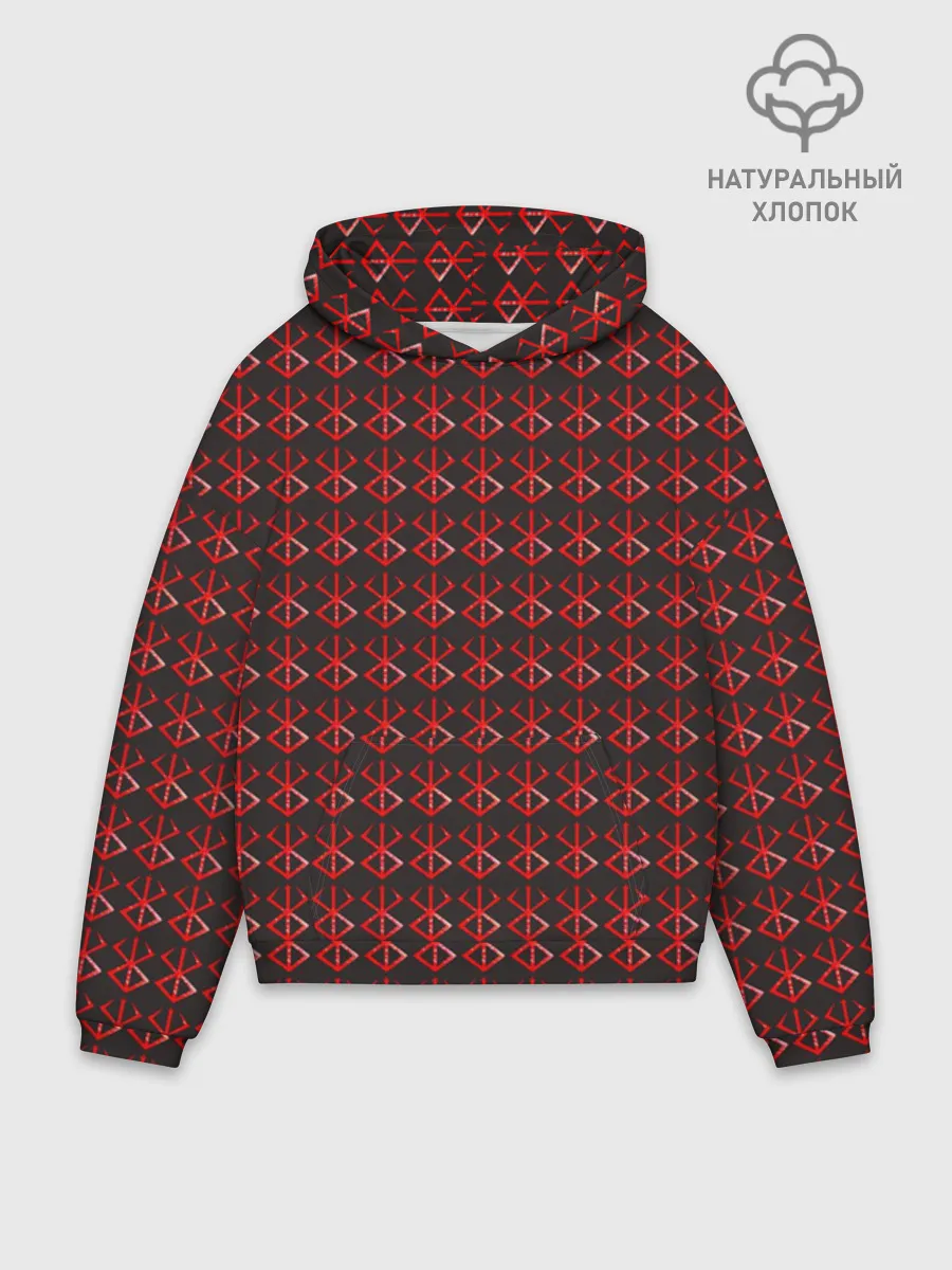 Худи мужской оверсайз хлопок / Красный паттерн