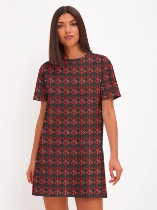 Женское платье хлопок / Красный паттерн