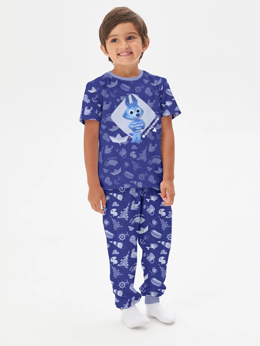 Детская пижама с брюками хлопок / Цветняшки Wolfy Blue