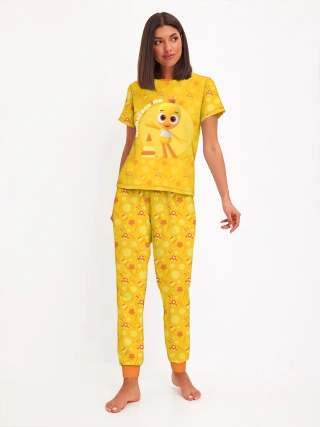 Женская пижама с брюками / Женская пижама дизайн P032_CheepYellow