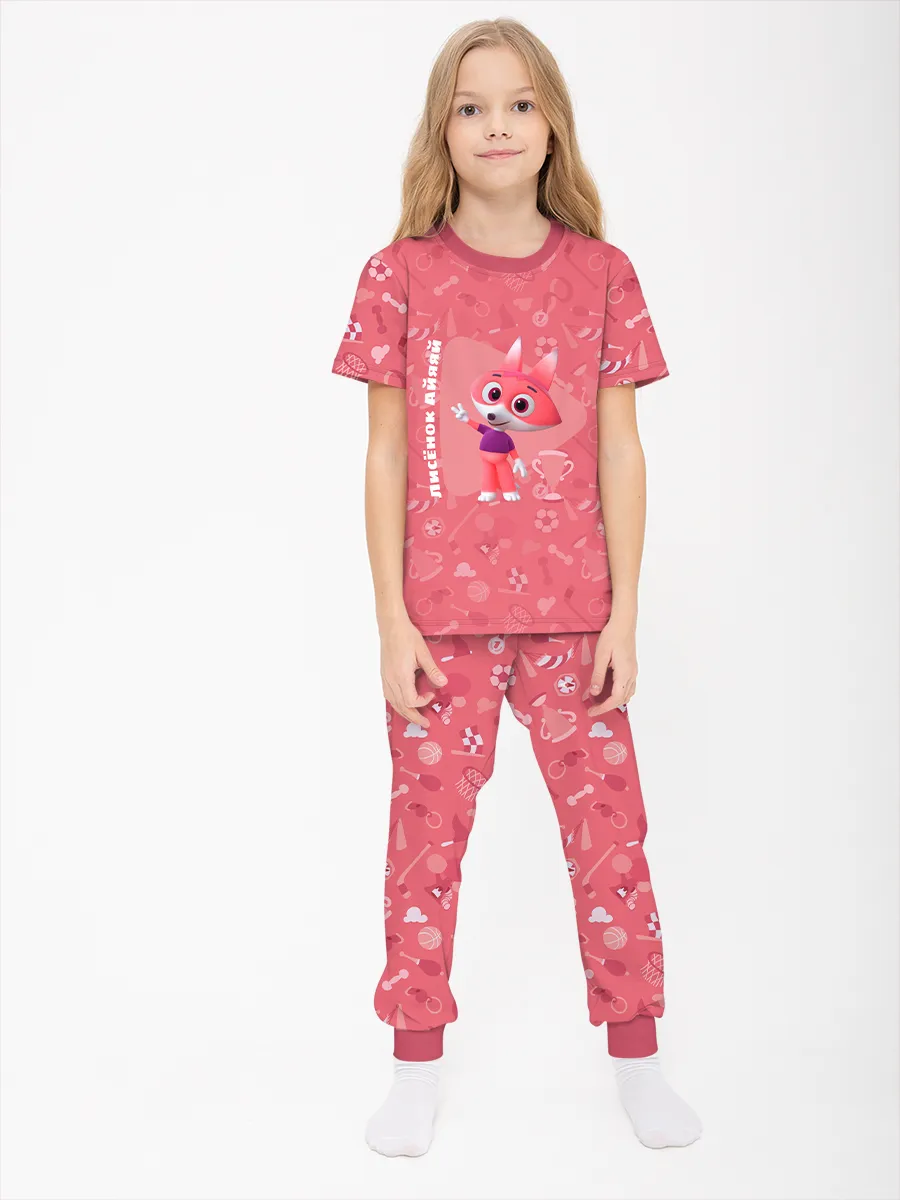 Детская пижама с брюками хлопок / P032_FoxtailLightRed