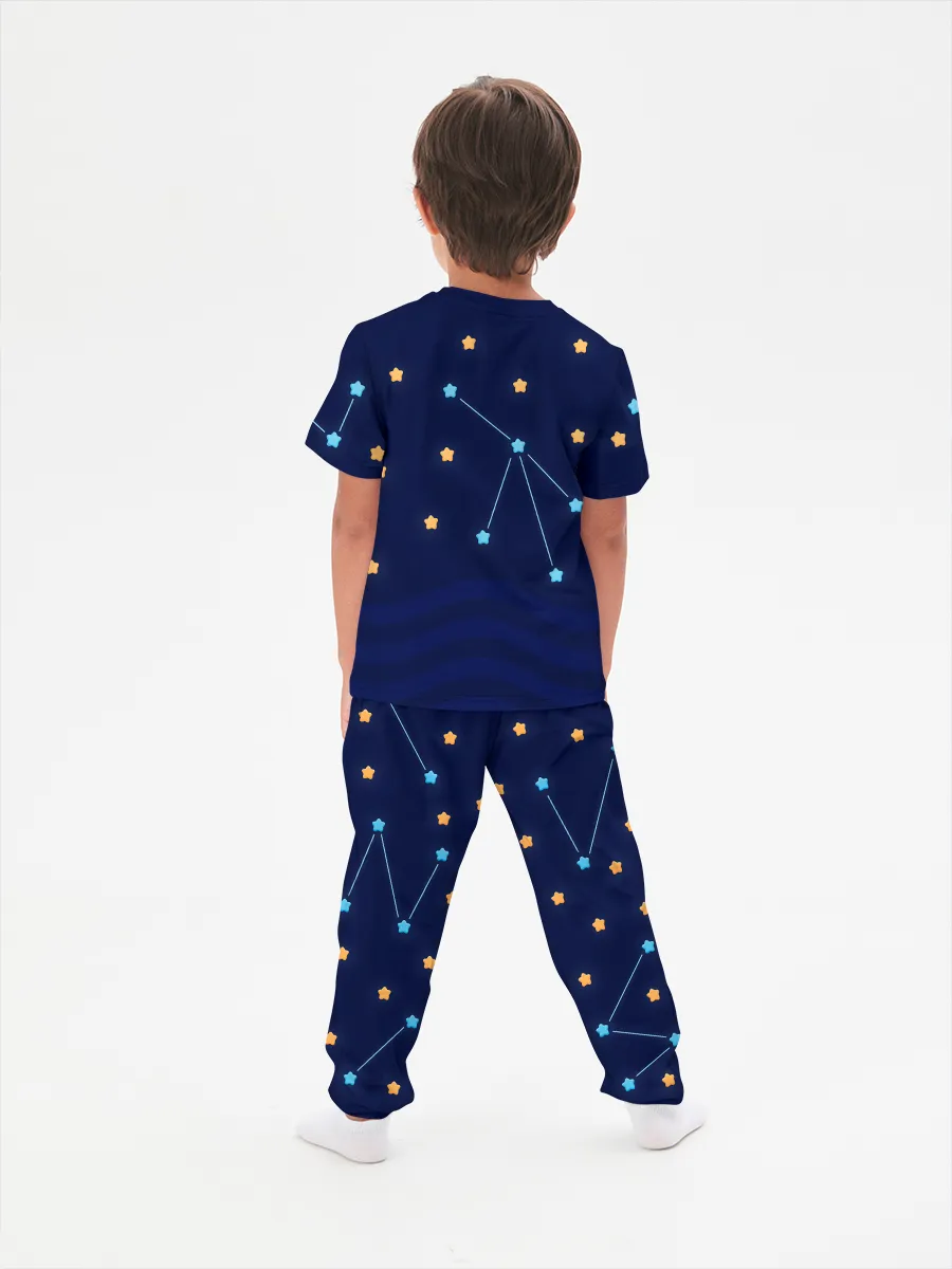 Детская пижама с брюками хлопок / P032_WolfyDarkBlue