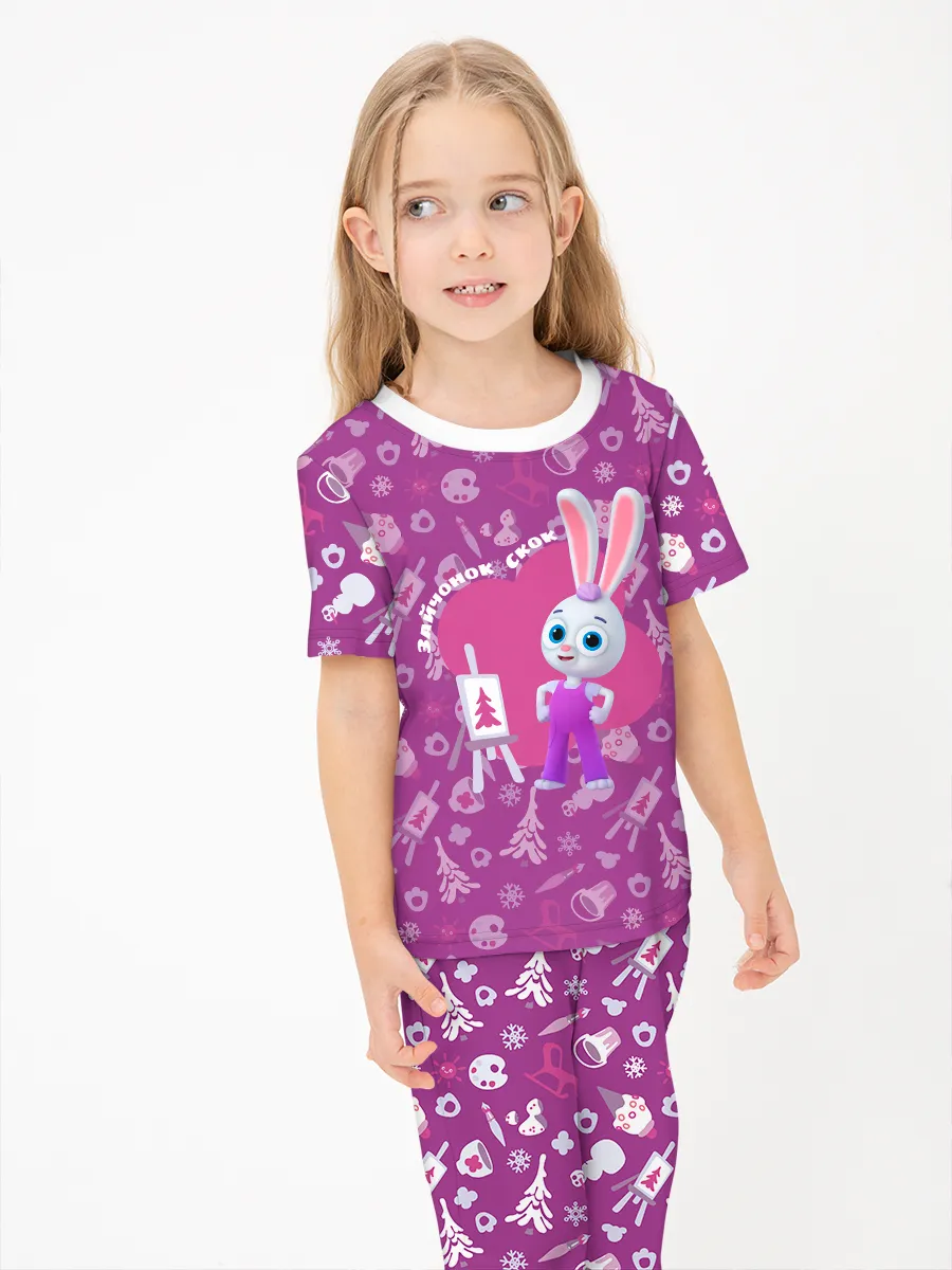 Детская пижама с брюками хлопок / P032_HoppyPurple