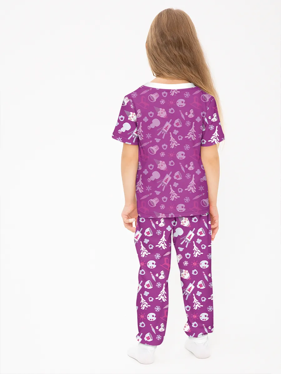 Детская пижама с брюками хлопок / P032_HoppyPurple