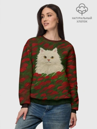Женский свитшот базовый хлопок / CatRedGreen