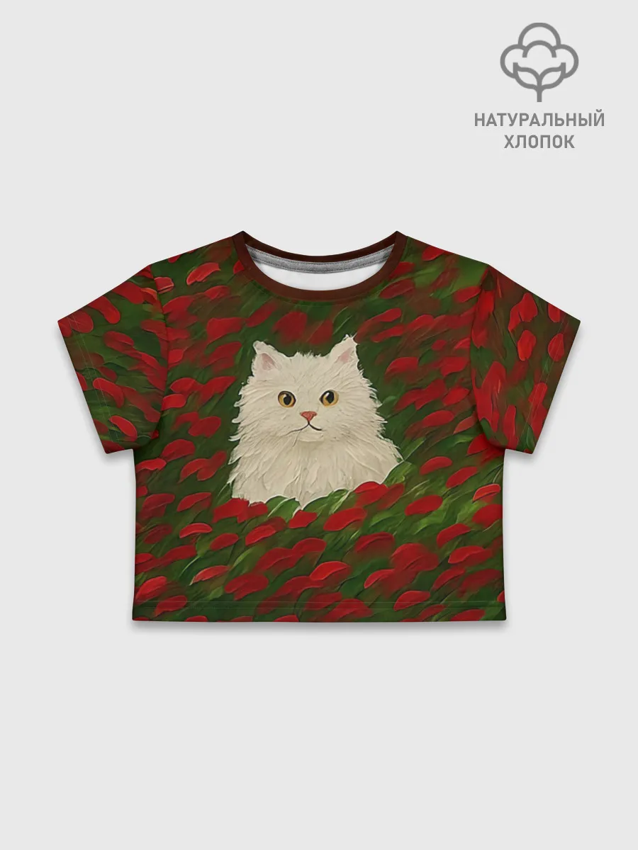 Футболка для девочки укороченная базовая хлопок / CatRedGreen53637