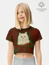 Футболка для девочки укороченная базовая хлопок / CatRedGreen53637
