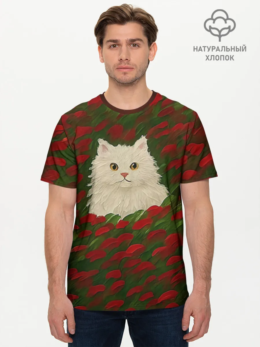 Мужская базовая футболка хлопок / CatRedGreen53637