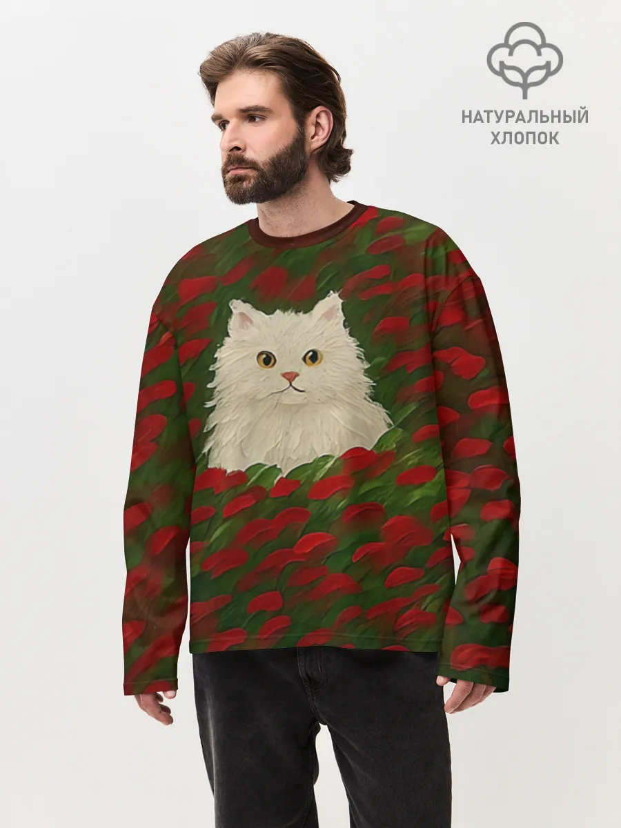 Мужской лонгслив оверсайз хлопок / CatRedGreen