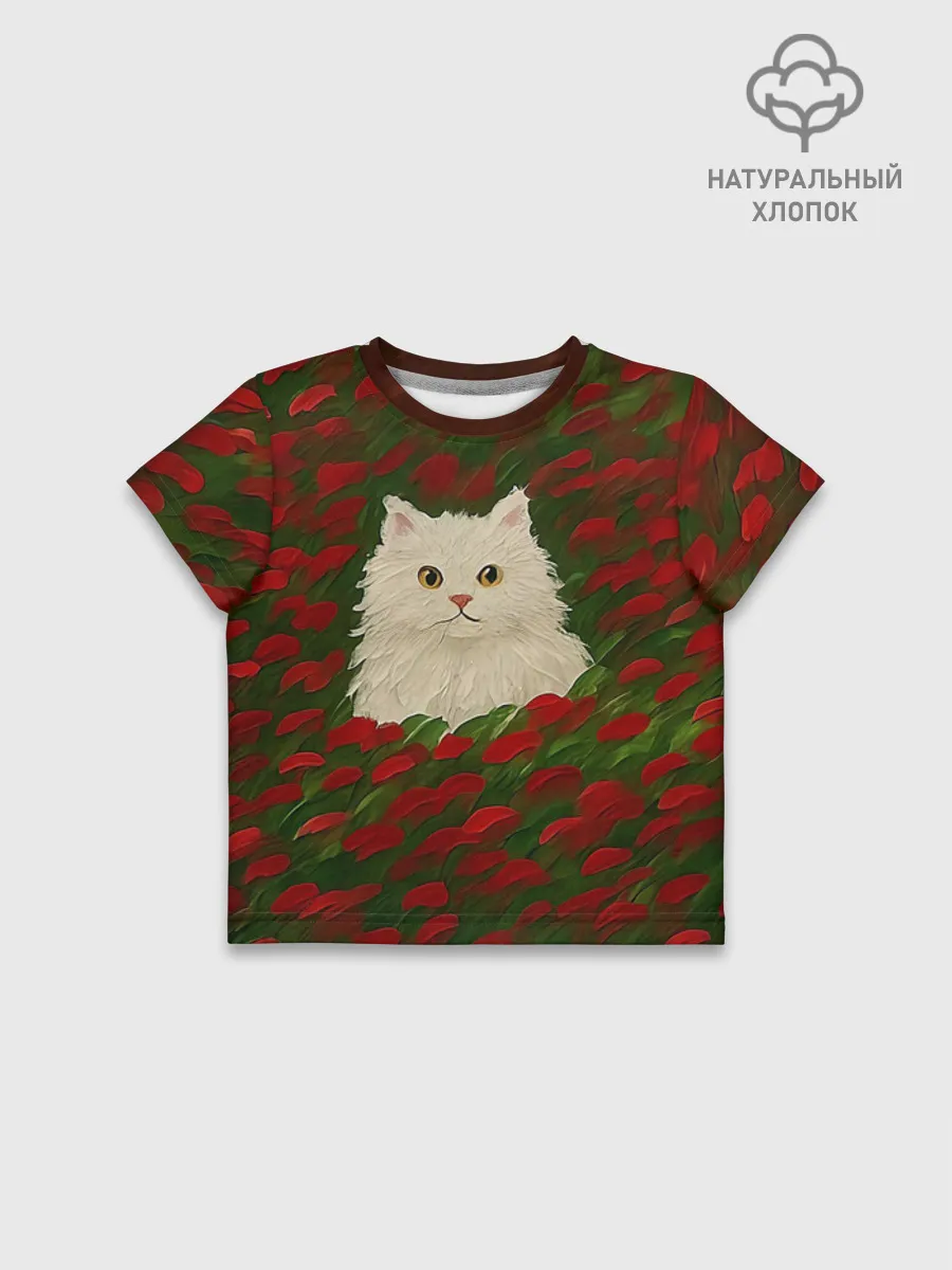 Футболка для девочки укороченная оверсайз хлопок / CatRedGreen