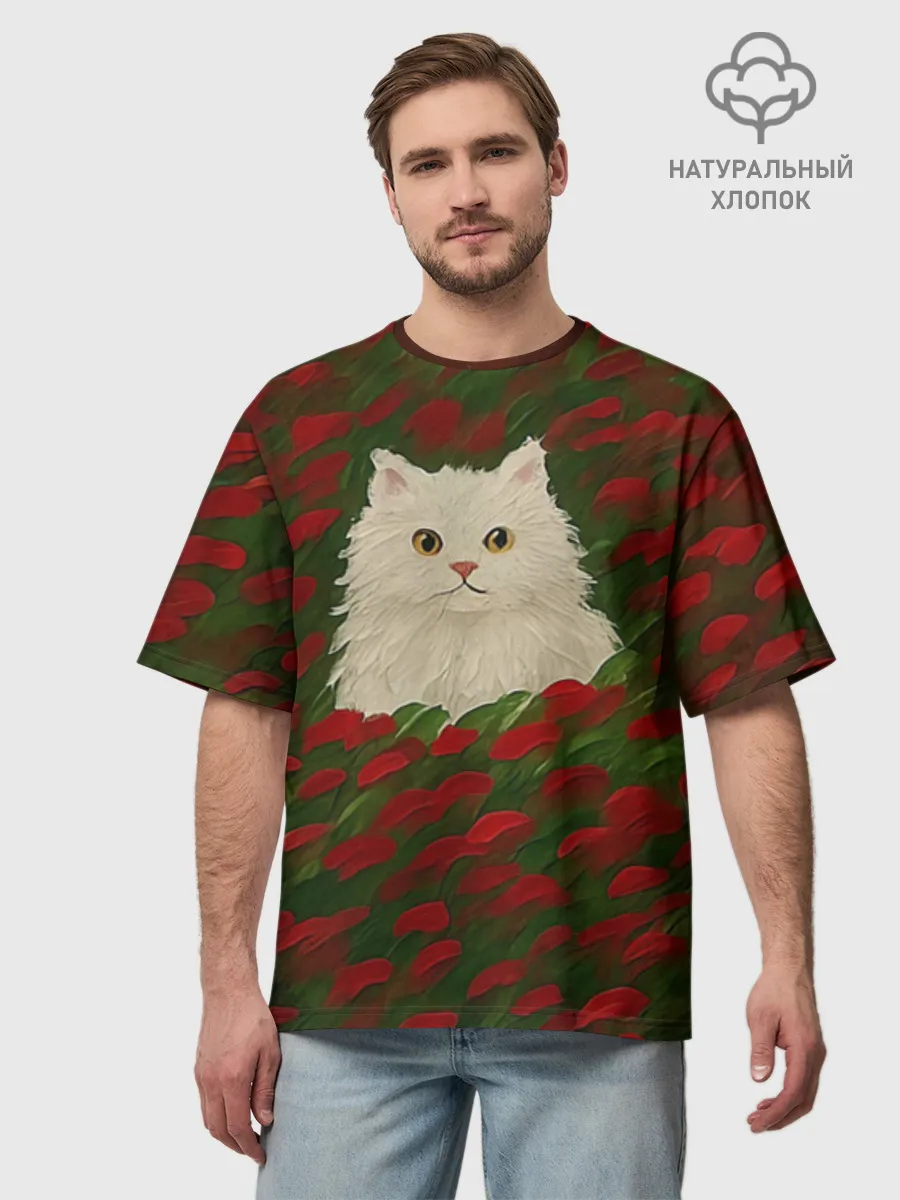 Мужская футболка оверсайз хлопок / CatRedGreen