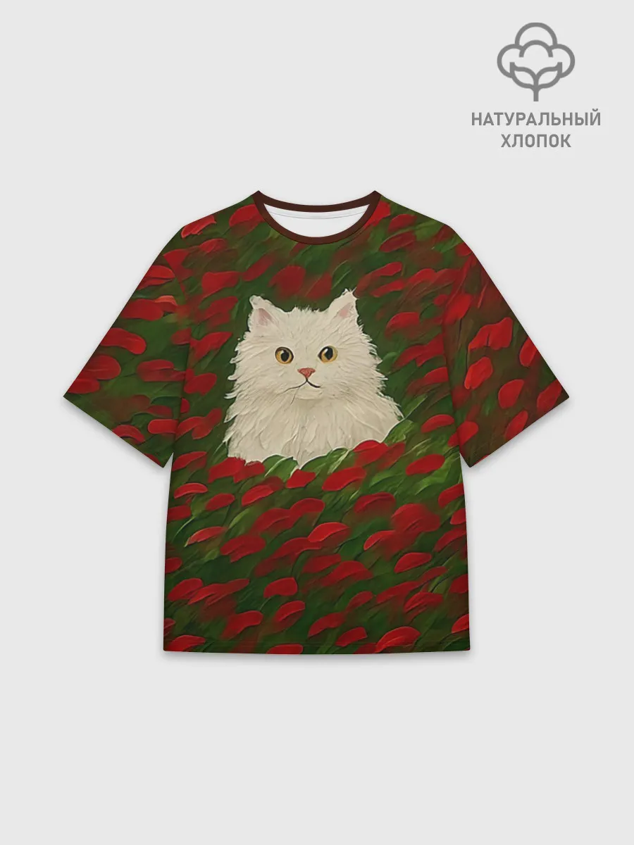 Мужская футболка оверсайз хлопок / CatRedGreen