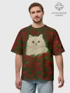 Мужская футболка оверсайз хлопок / CatRedGreen
