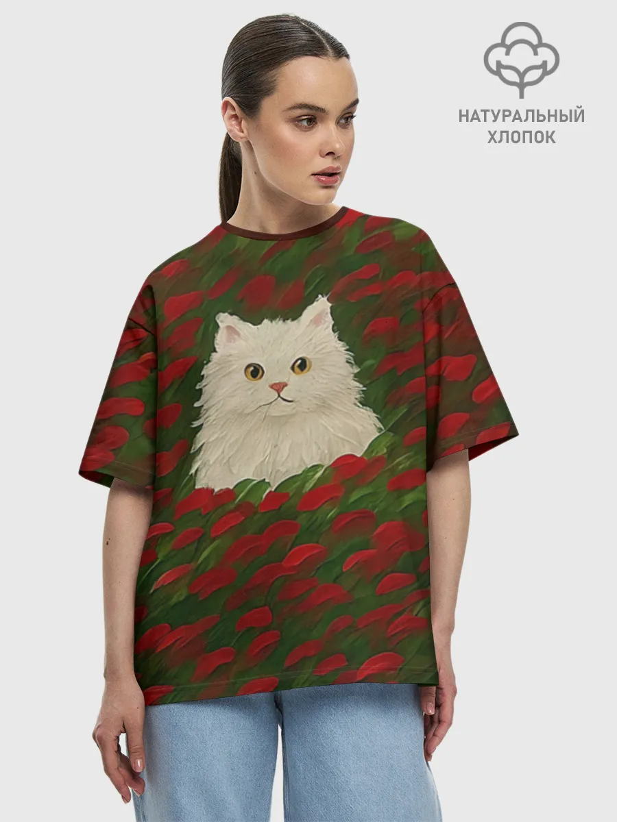 Футболка женская оверсайз премиум / CatRedGreen53637