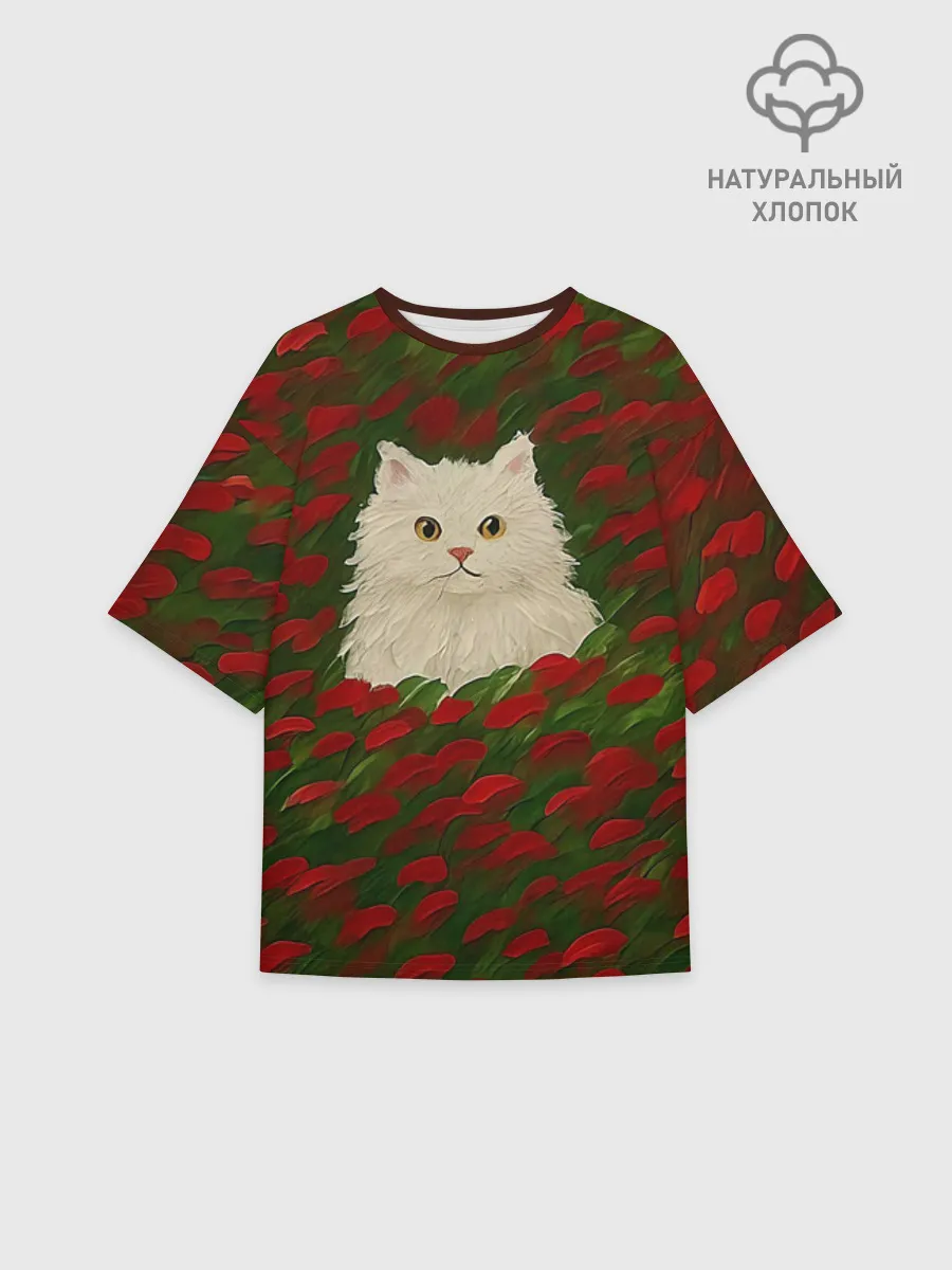 Футболка женская оверсайз премиум / CatRedGreen53637