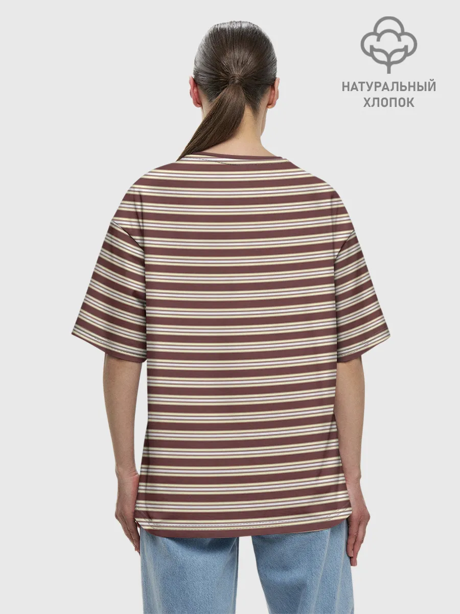 Женская футболка оверсайз хлопок / Полоска Retro_brown
