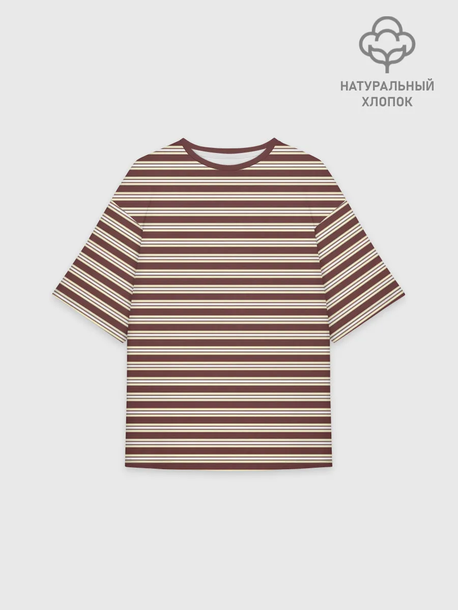 Женская футболка оверсайз хлопок / Полоска Retro_brown