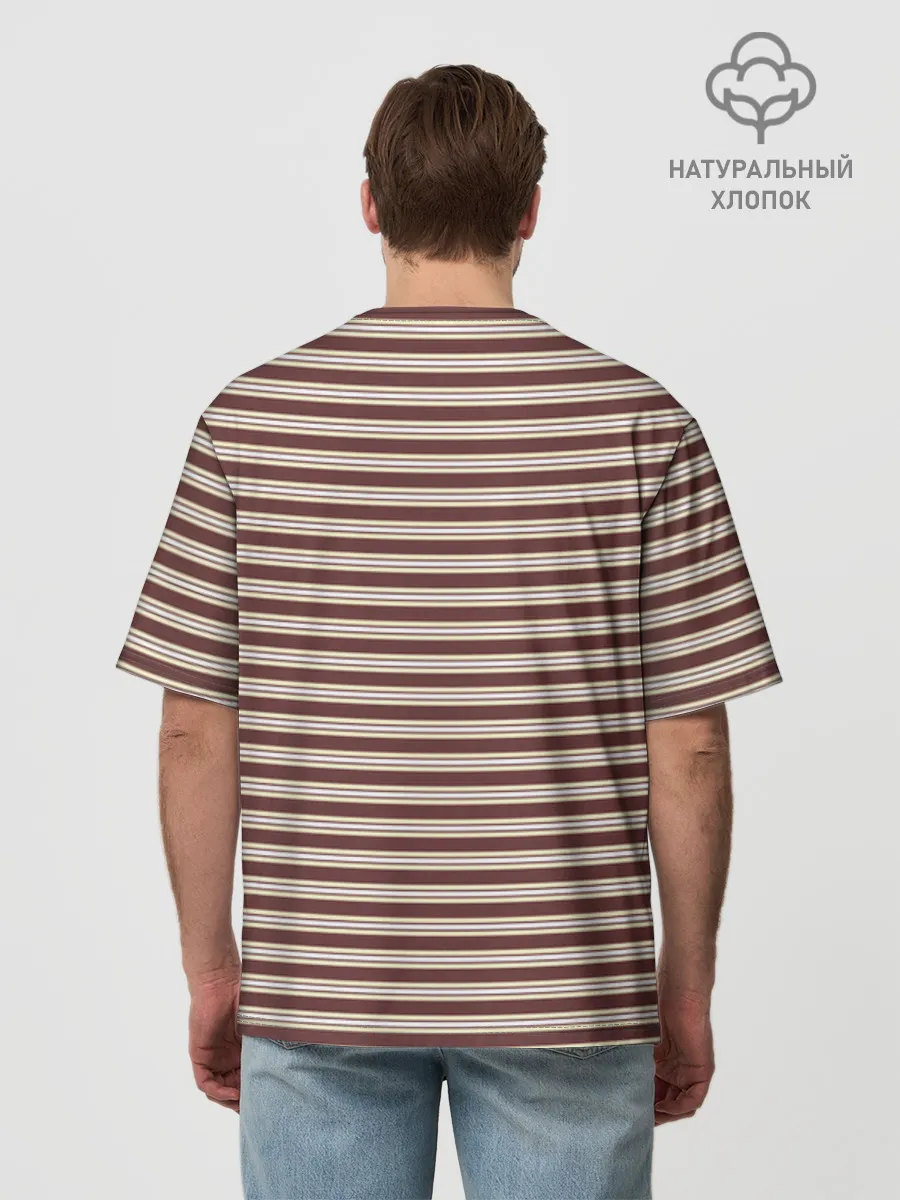 Мужская футболка оверсайз хлопок / Полоска Retro_brown